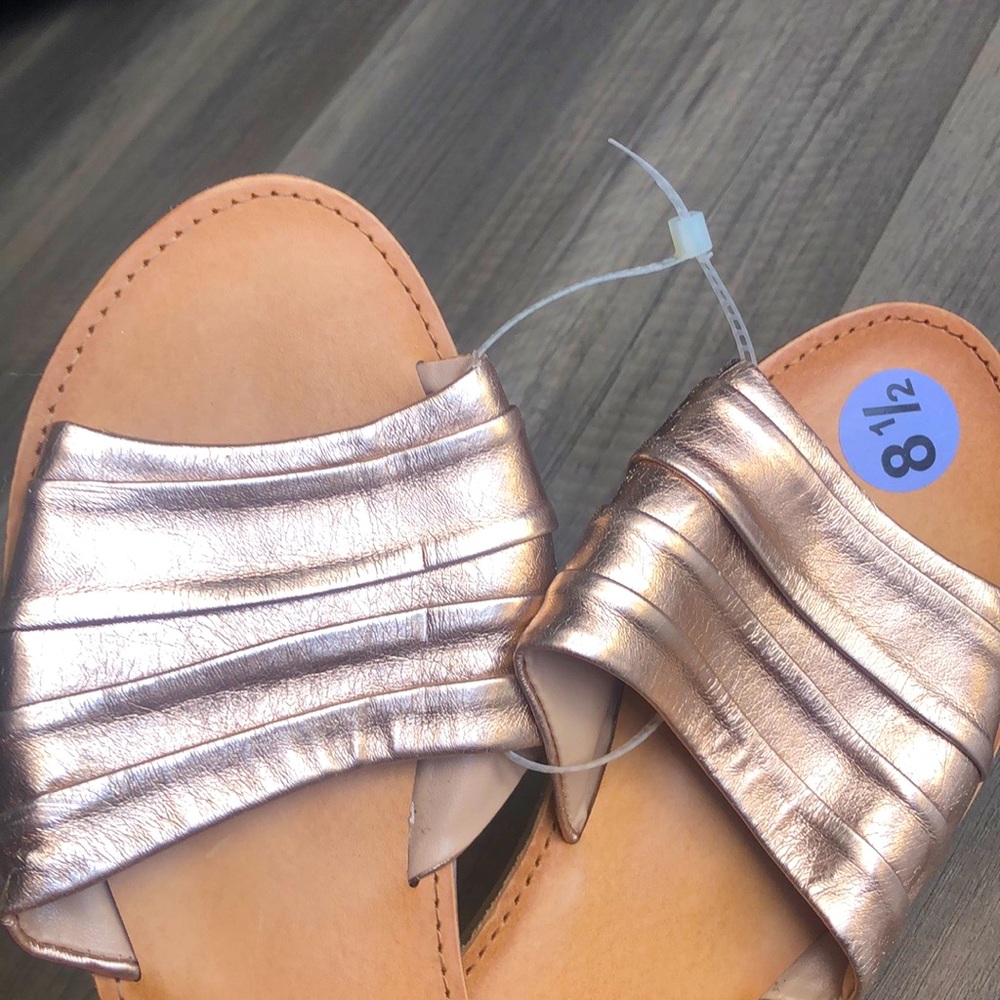 Rose gold slide on sandals, size 8 1/2